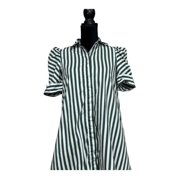 Zara Green and White Striped Shirt Tunic Style Dress xs‎ - Picture 6 of 12